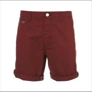 Topman Burgundy Aztec Trim Shorts
